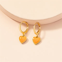 Orange Enamel & 18K Gold-Plated Heart Huggie Earrings