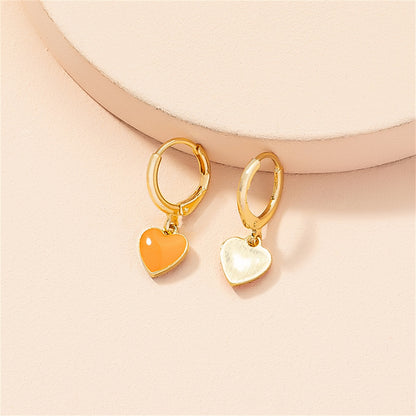 Orange Enamel and 18K Gold-Plated Heart Huggie Earrings, gold huggie earrings, elegant gift for her, lifestyle look