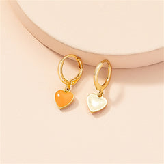 Orange Enamel & 18K Gold-Plated Heart Huggie Earrings