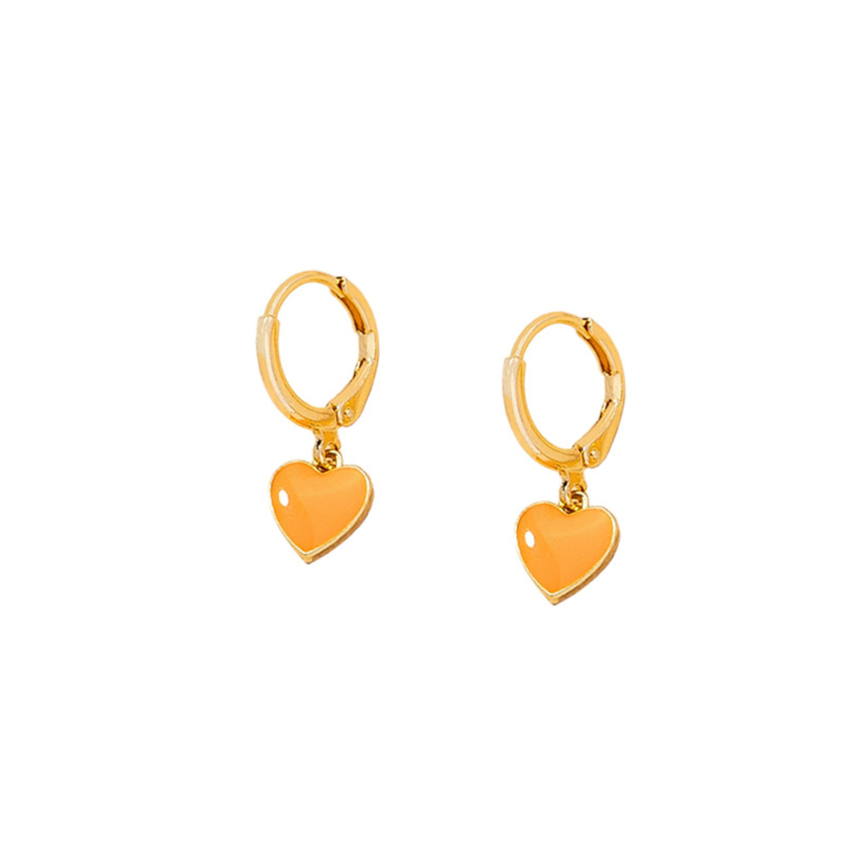 Orange Enamel and 18K Gold-Plated Heart Huggie Earrings, gold huggie earrings, elegant gift for her, side view