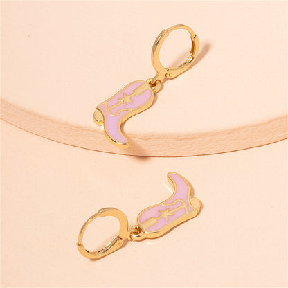 Pink Enamel and 18K Gold-Plated Star Boot Drop Earrings, gold huggie earrings, botanical inspired, lifestyle look