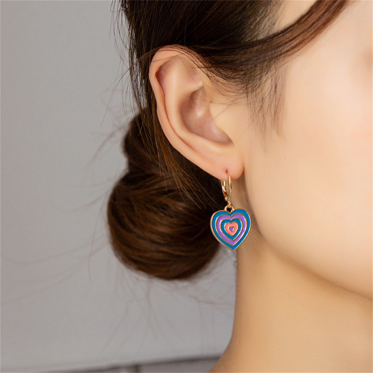 Blue & Purple Enamel 18K Gold-Plated Halo Heart Drop Earrings
