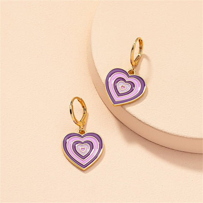 Purple Enamel and 18K Gold-Plated Halo Heart Drop Earrings, gold huggie earrings, botanical inspired, side view
