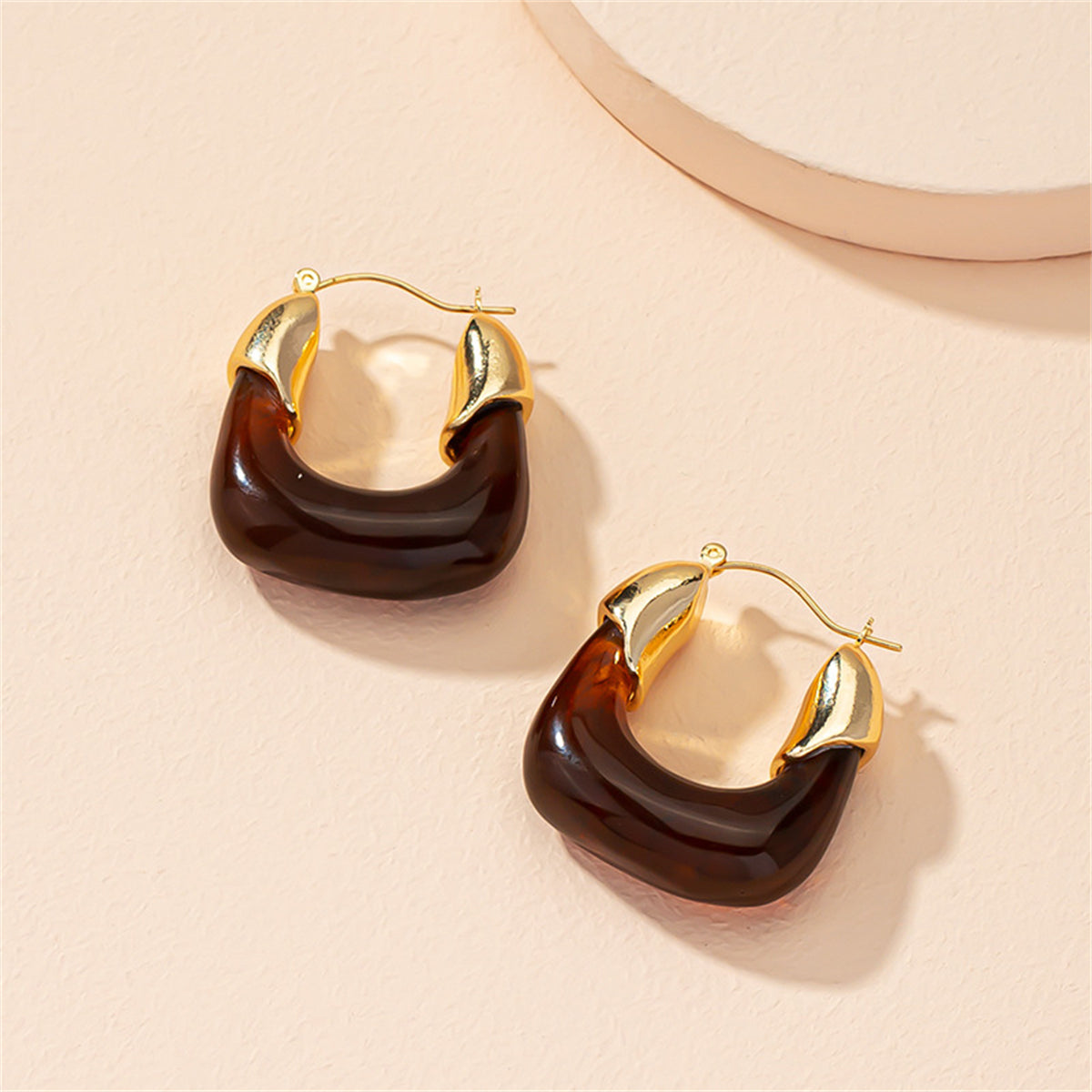 Amber Resin & 18K Gold-Plated U-Shape Huggie Earring
