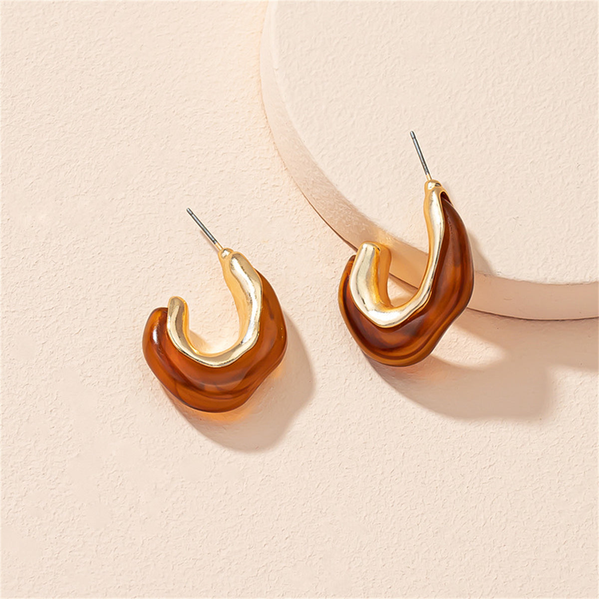 Amber Resin & 18K Gold-Plated Irregular Curve Drop Earrings