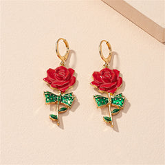 Red Enamel & 18K Gold-Plated Rose Drop Earrings