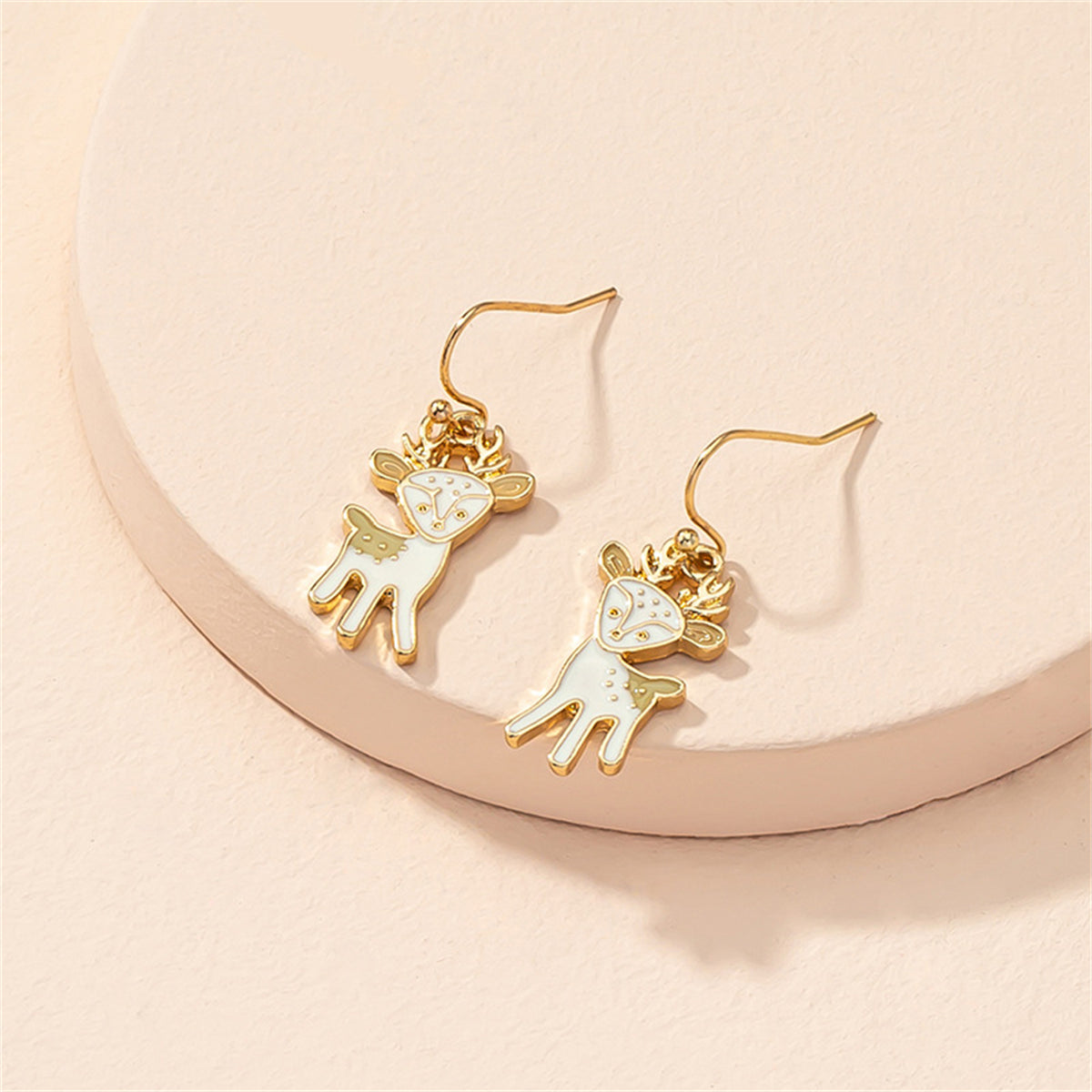 Enamel & 18K Gold-Plated Reindeer Drop Earrings