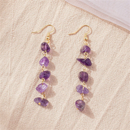 Purple Resin and 18K Gold-Plated Linear Drop Earrings, gold drop earrings for women, everyday style, styled look
