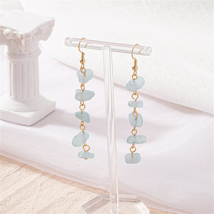 Blue Quartz and 18K Gold-Plated Linear Drop Earrings, gold drop earrings for women, elegant gift for her, front view