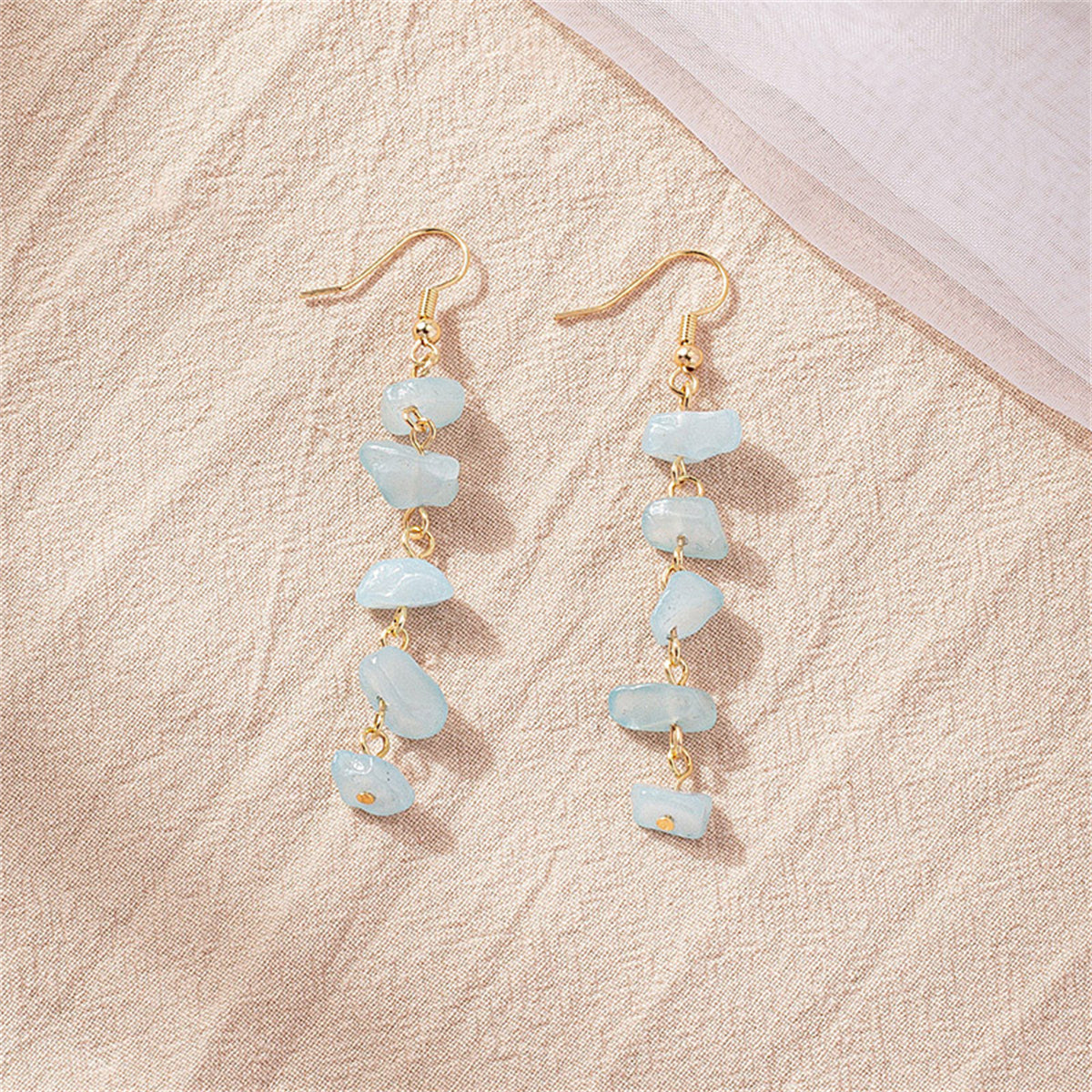 Blue Quartz and 18K Gold-Plated Linear Drop Earrings, gold drop earrings for women, elegant gift for her, lifestyle look