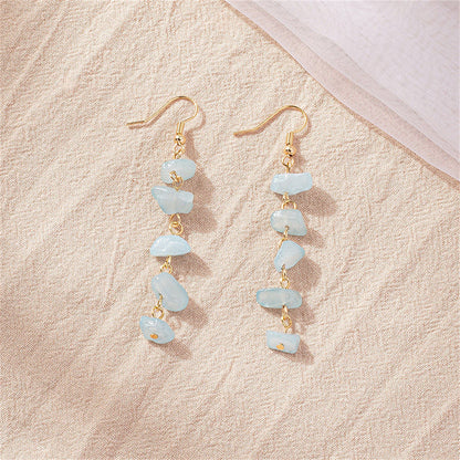 Blue Quartz and 18K Gold-Plated Linear Drop Earrings, gold drop earrings for women, elegant gift for her, lifestyle look