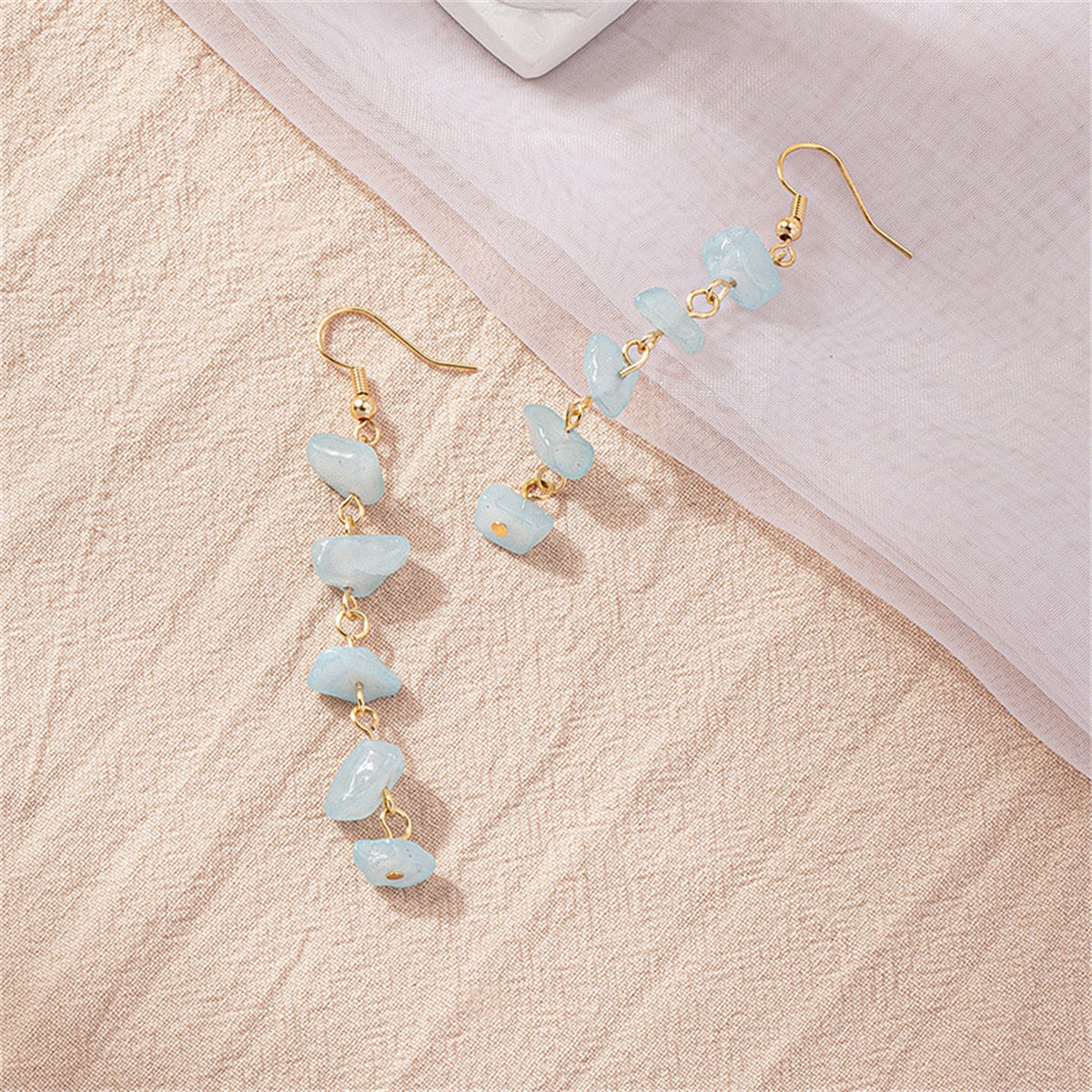Blue Quartz and 18K Gold-Plated Linear Drop Earrings, gold drop earrings for women, elegant gift for her, side view