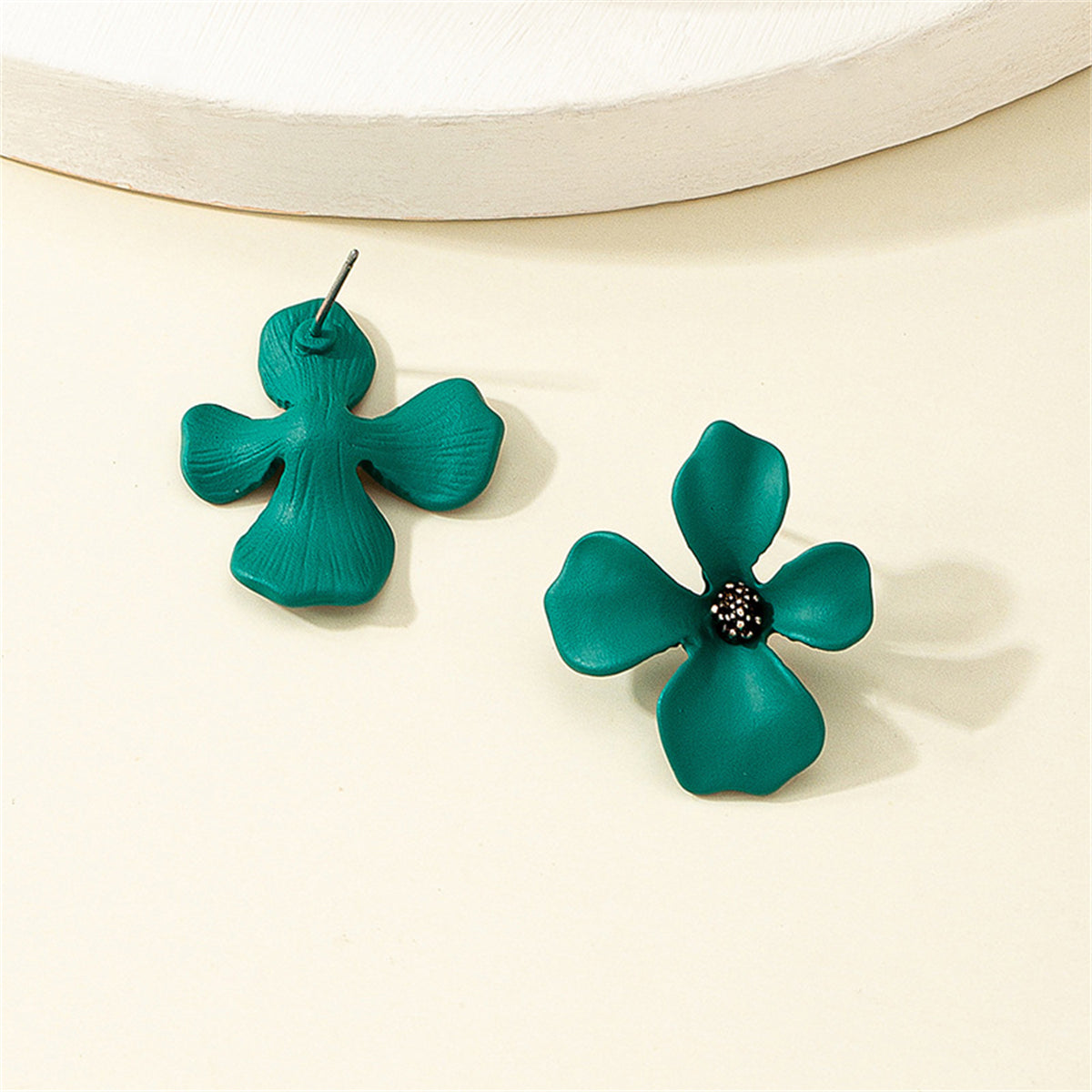 Green Floral Stud Earrings, stud earrings for women, elegant gift for her, side view