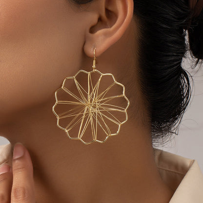 18K Gold-Plated Openwork Mum Drop Earrings, gold drop earrings for women, botanical inspired, front view