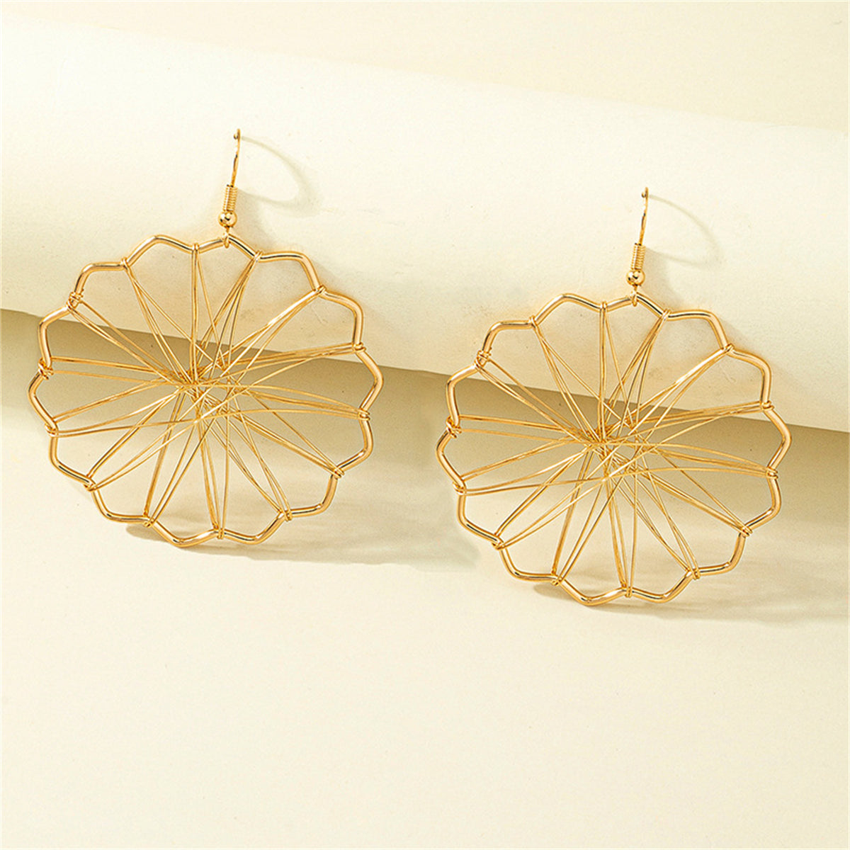 18K Gold-Plated Openwork Mum Drop Earrings, gold drop earrings for women, botanical inspired, lifestyle look