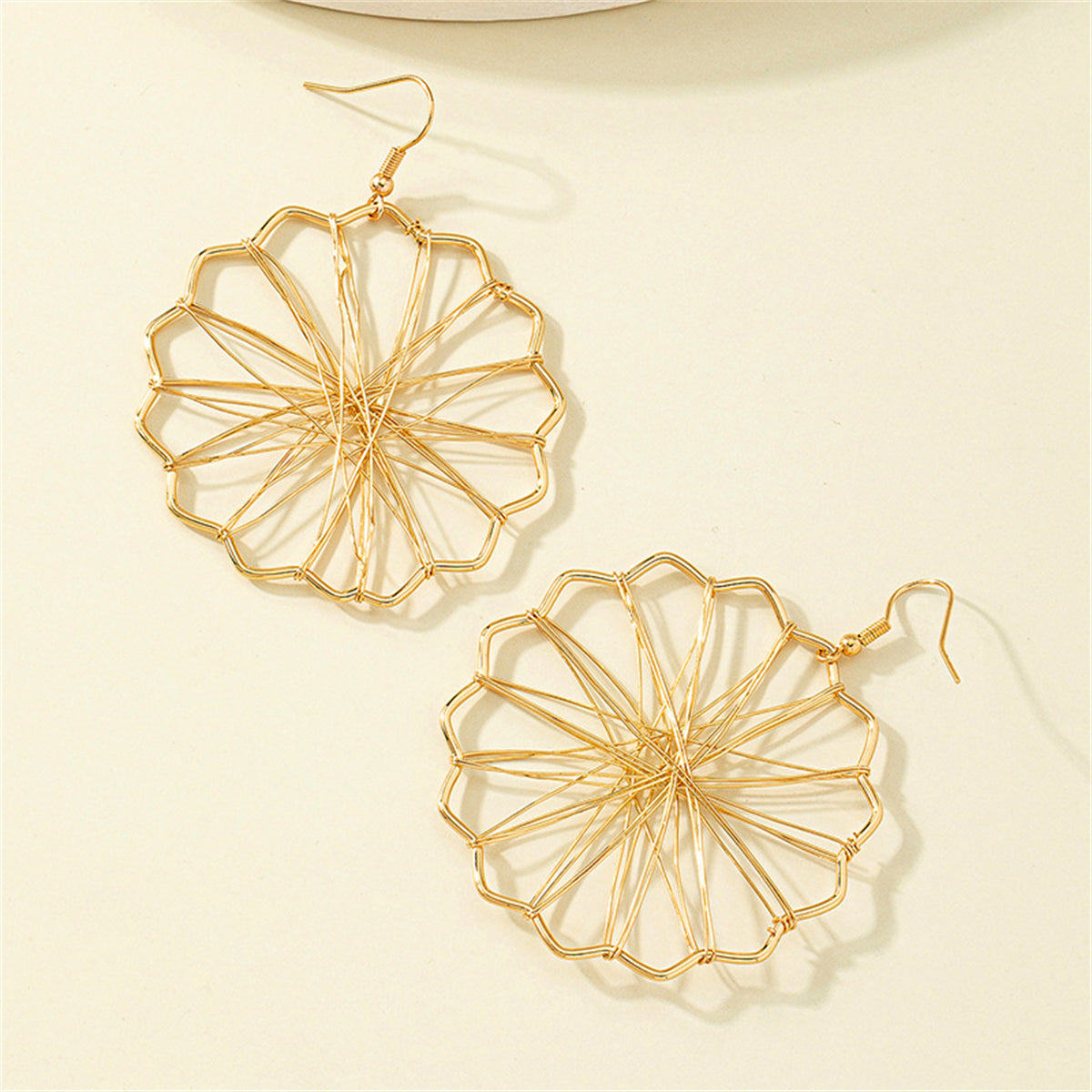 18K Gold-Plated Openwork Mum Drop Earrings, gold drop earrings for women, botanical inspired, styled look