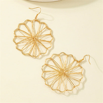 18K Gold-Plated Openwork Mum Drop Earrings, gold drop earrings for women, botanical inspired, styled look