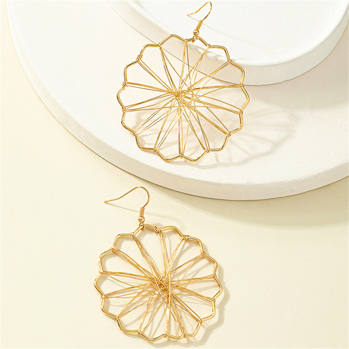18K Gold-Plated Openwork Mum Drop Earrings, gold drop earrings for women, botanical inspired, side view