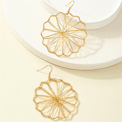 18K Gold-Plated Openwork Mum Drop Earrings, gold drop earrings for women, botanical inspired, side view
