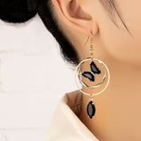 Black Crystal & Cubic Zirconia 18k Gold-Plated Butterfly Drop Earrings