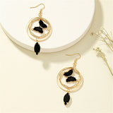 Black Crystal & Cubic Zirconia 18k Gold-Plated Butterfly Drop Earrings