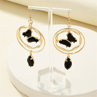Black Crystal & Cubic Zirconia 18k Gold-Plated Butterfly Drop Earrings