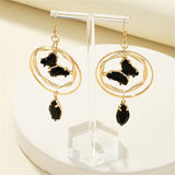 Black Crystal & Cubic Zirconia 18k Gold-Plated Butterfly Drop Earrings