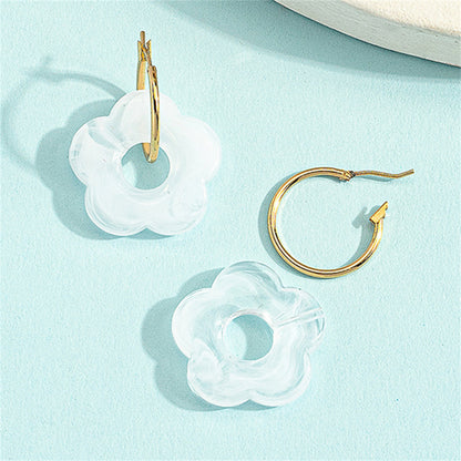 White Resin and 18K Gold-Plated Floral Huggie Earrings, gold huggie earrings, vintage-inspired design, styled look