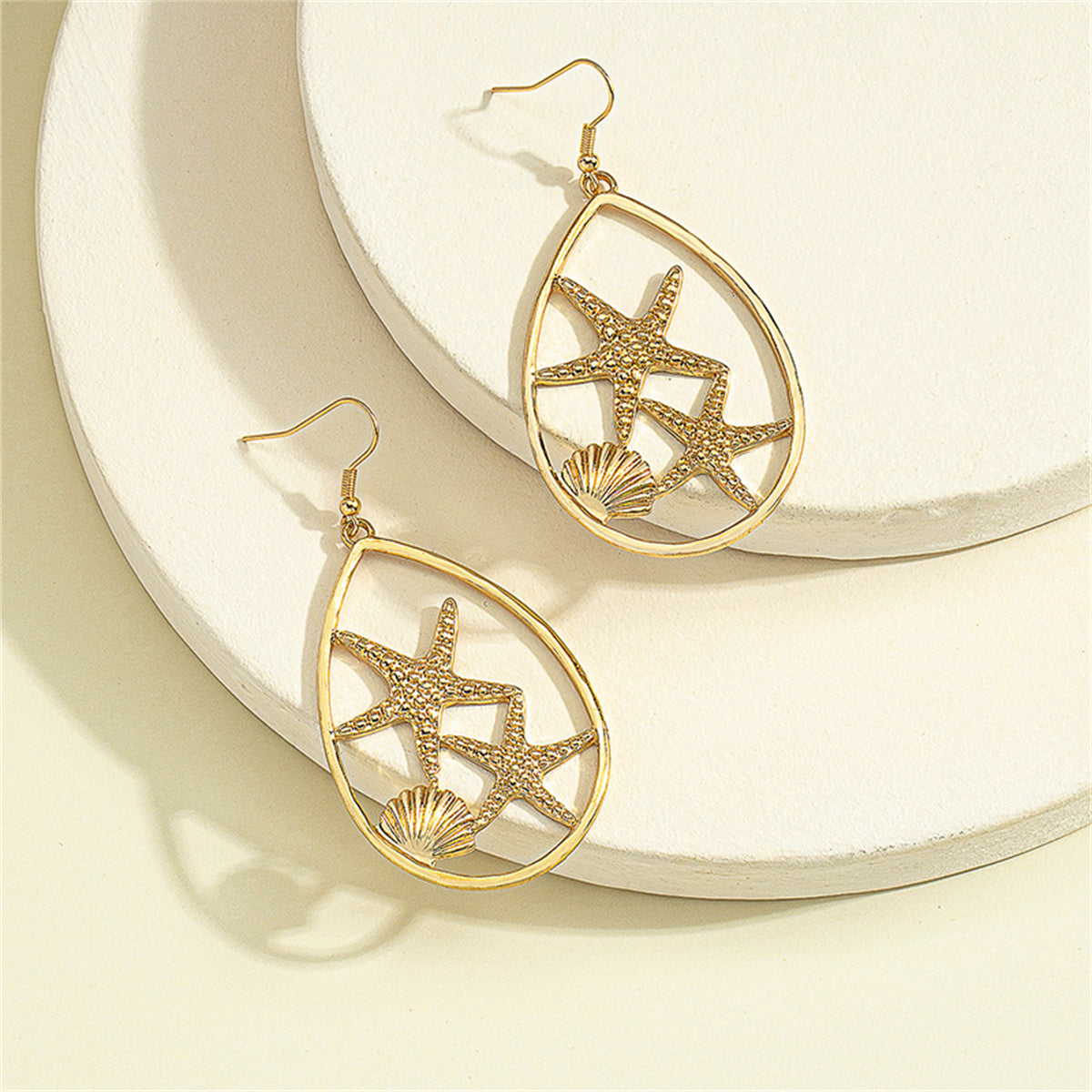 18K Gold-Plated Shell Starfish Drop Earrings