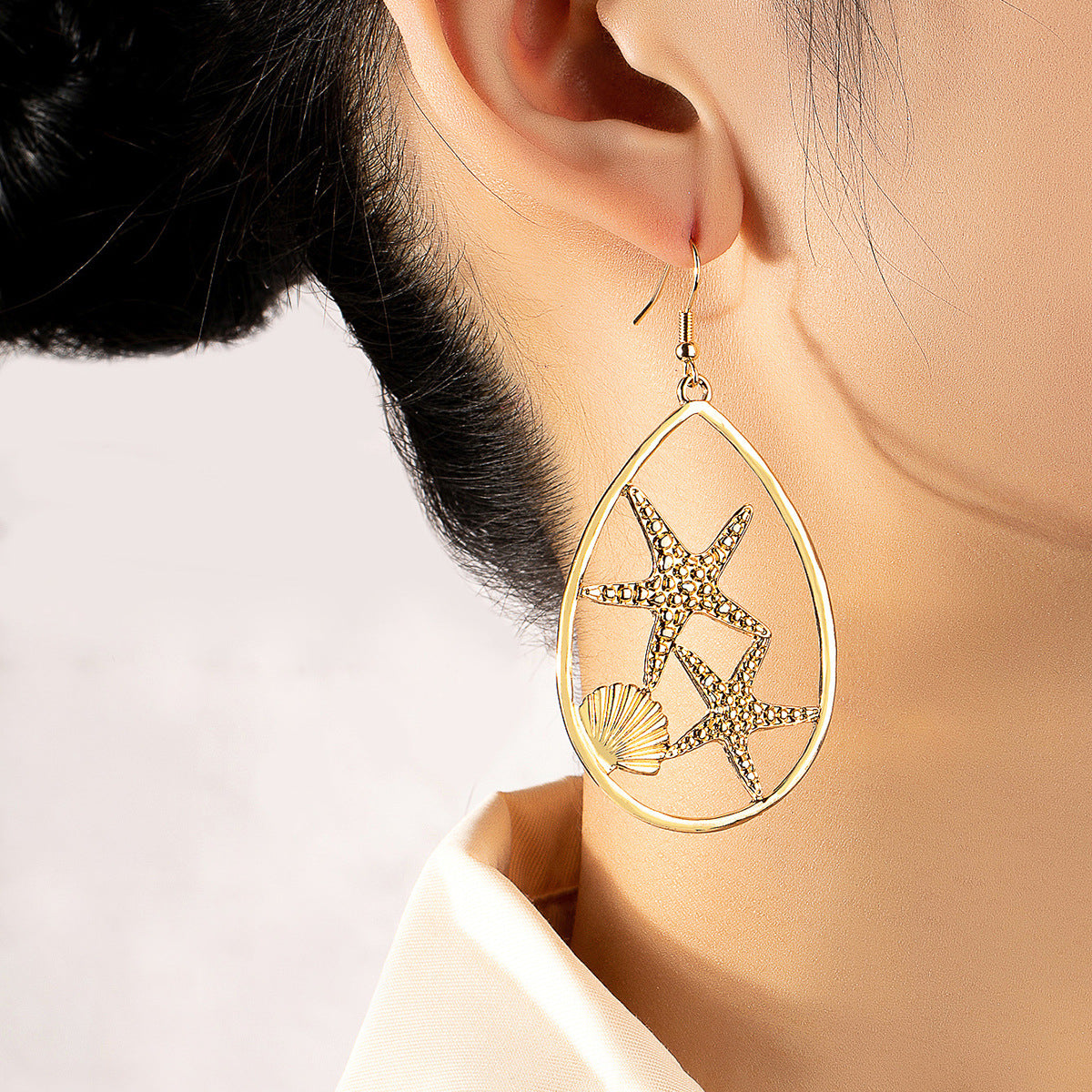 18K Gold-Plated Shell Starfish Drop Earrings