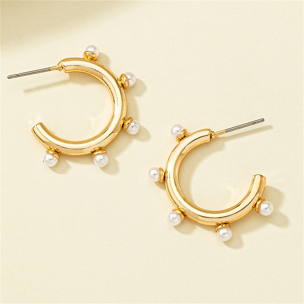 Pearl and 18K Gold-Plated C-Shape Drop Earrings, gold stud earrings for women, vintage-inspired design, styled look