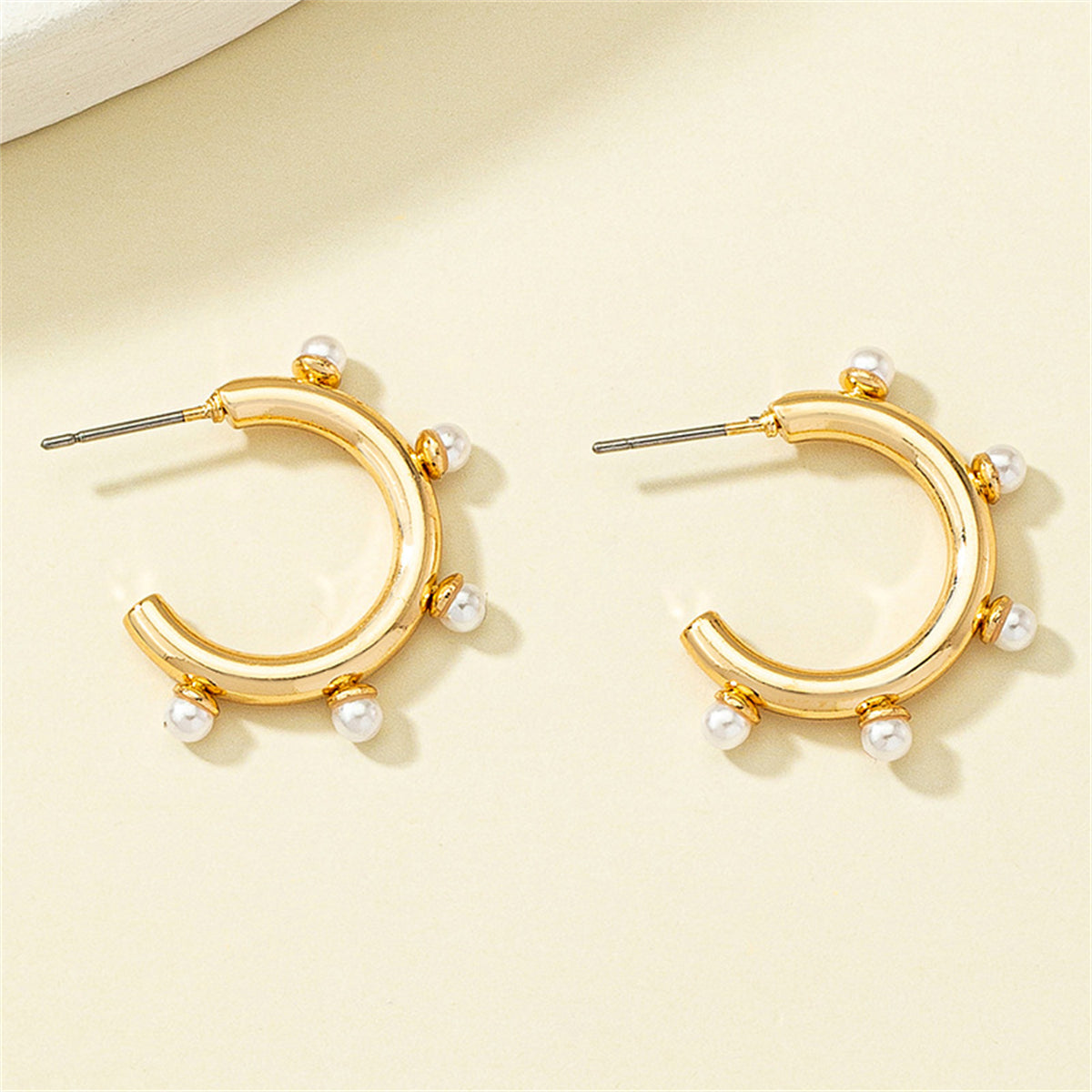 Pearl & 18K Gold-Plated C-Shape Drop Earrings