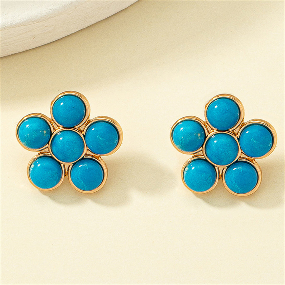 Turquoise & 18K Gold-Plated Flower Stud Earrings