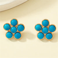 Turquoise & 18k Gold-Plated Flower Stud Earrings