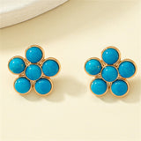 Turquoise & 18k Gold-Plated Flower Stud Earrings