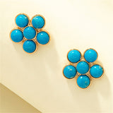 Turquoise & 18k Gold-Plated Flower Stud Earrings