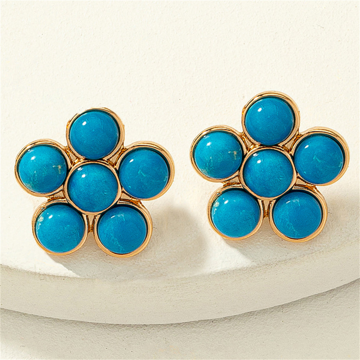 Turquoise & 18K Gold-Plated Flower Stud Earrings