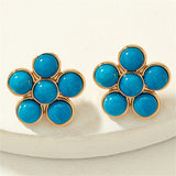 Turquoise & 18k Gold-Plated Flower Stud Earrings