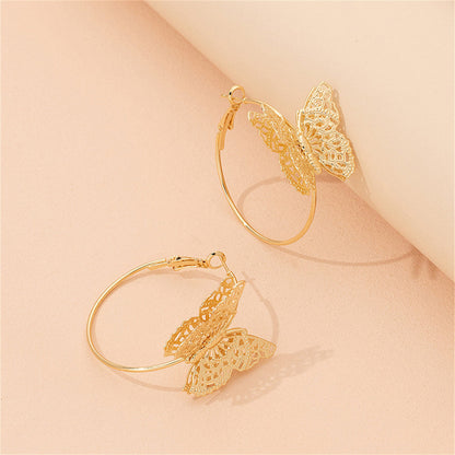 18K Gold-Plated Filigree Butterfly Hoop Earrings, gold drop earrings for women, botanical inspired, side view
