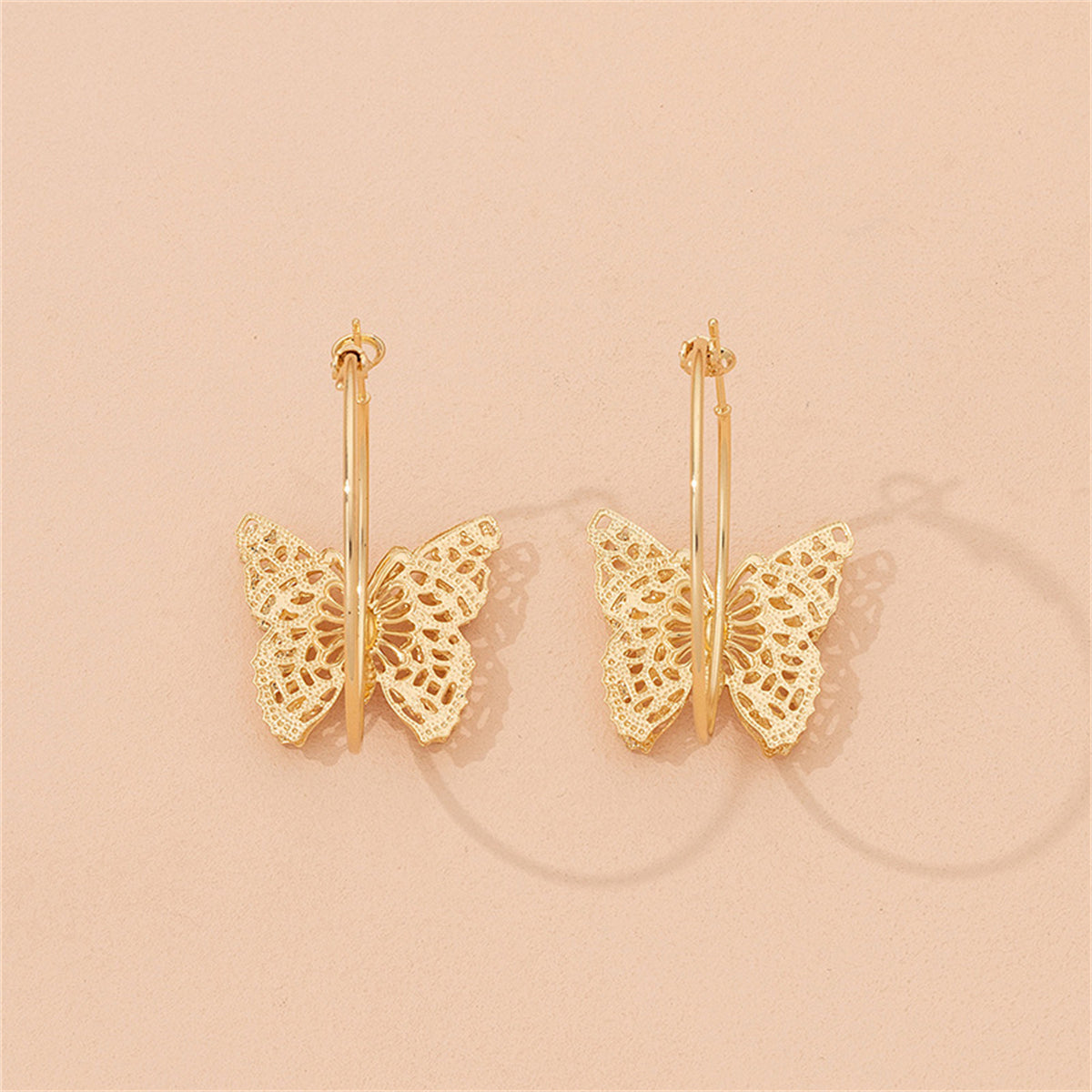 18K Gold-Plated Filigree Butterfly Hoop Earrings, gold drop earrings for women, botanical inspired, styled look