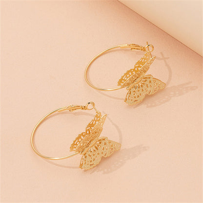 18K Gold-Plated Filigree Butterfly Hoop Earrings, gold drop earrings for women, botanical inspired, detail close-up