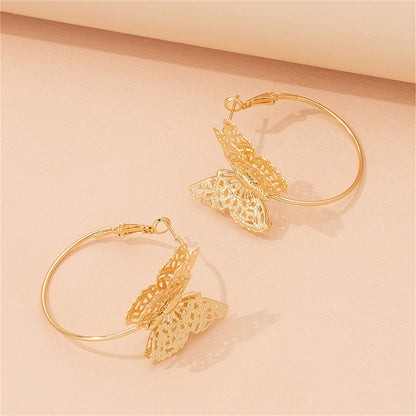 18K Gold-Plated Filigree Butterfly Hoop Earrings, gold drop earrings for women, botanical inspired, lifestyle look