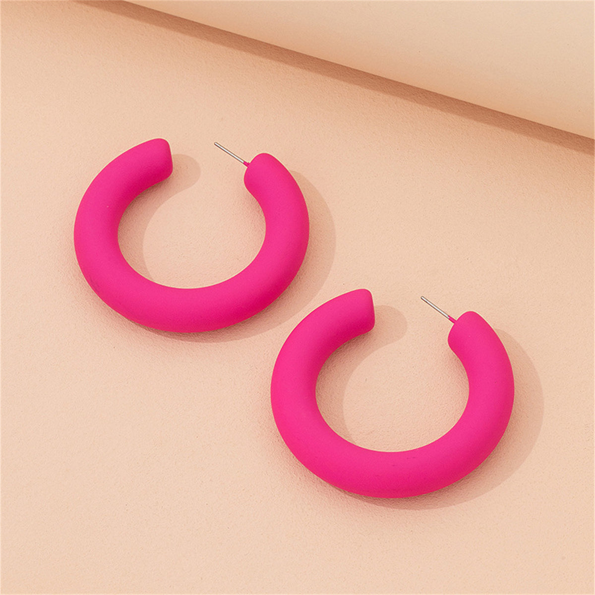 Rose Enamel and Silver-Plated C-Shape Huggie Earrings, silver huggie earrings, everyday style, side view