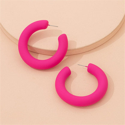 Rose Enamel and Silver-Plated C-Shape Huggie Earrings, silver huggie earrings, everyday style, front view