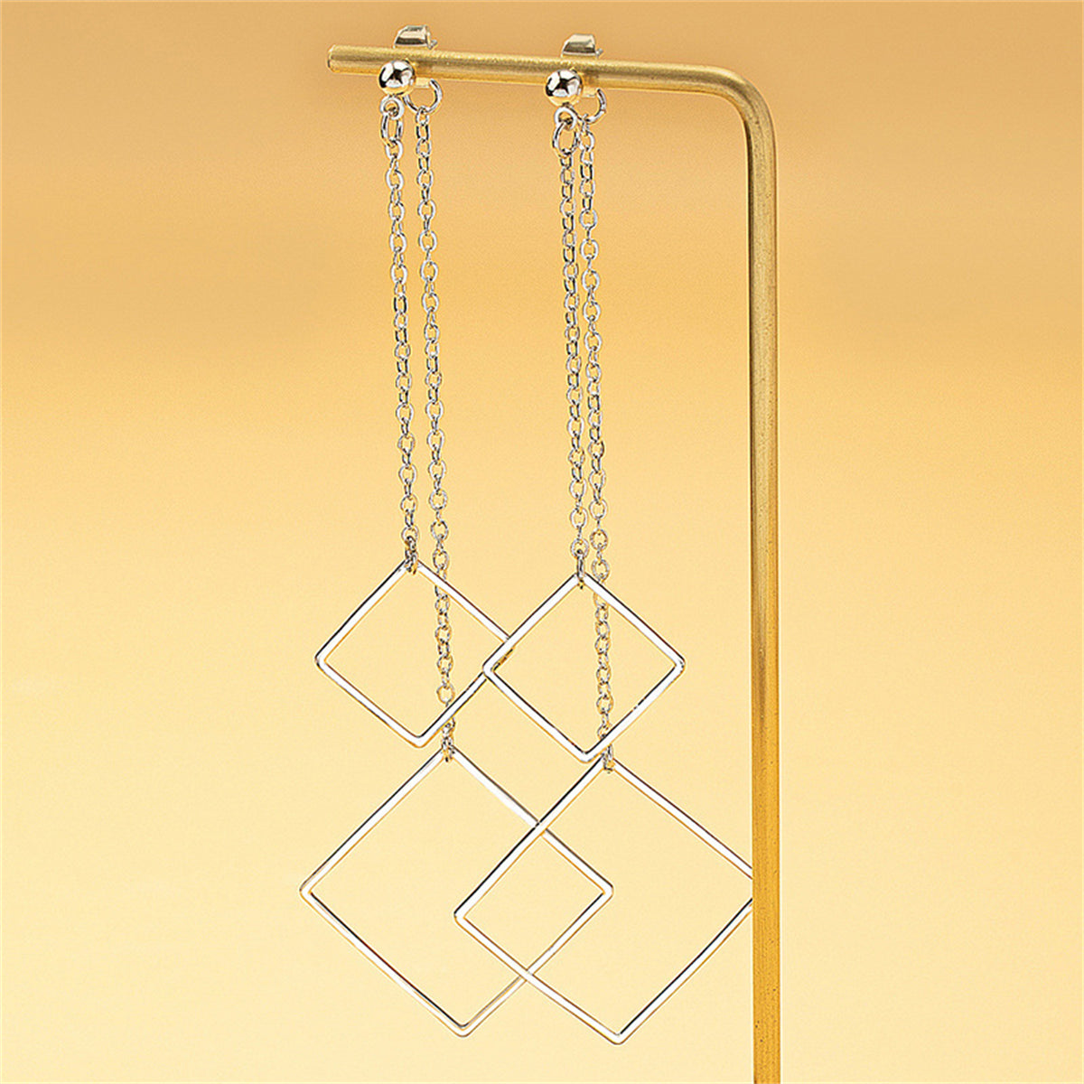 Silver-Plated Square Drop Earrings, silver drop earrings for women, botanical inspired, detail close-up