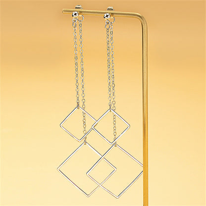 Silver-Plated Square Drop Earrings, silver drop earrings for women, botanical inspired, detail close-up