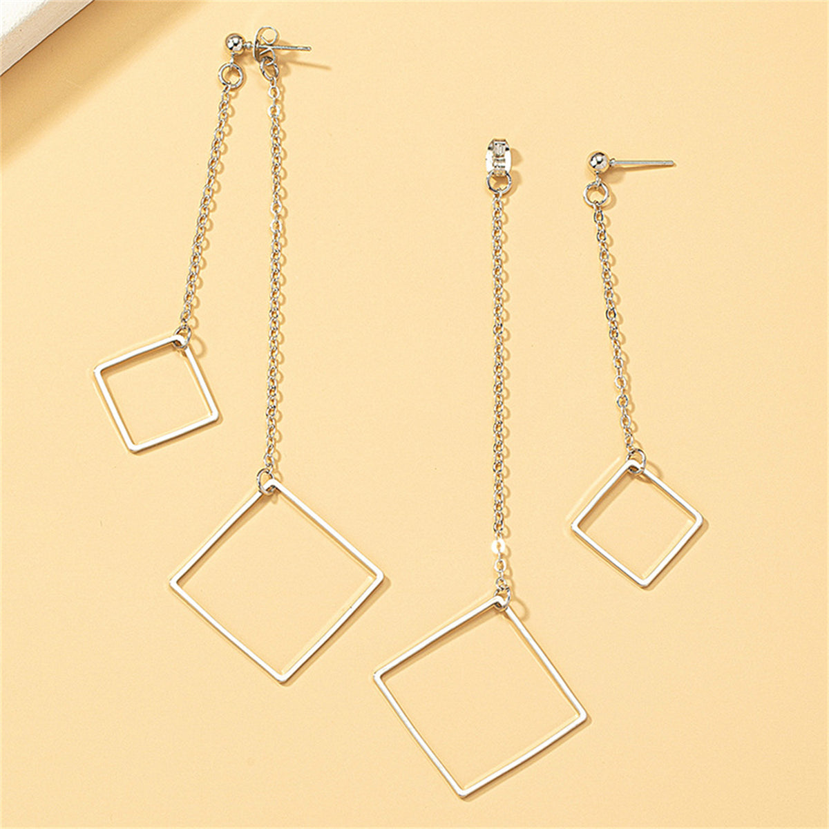 Silver-Plated Square Drop Earrings, silver drop earrings for women, botanical inspired, styled look