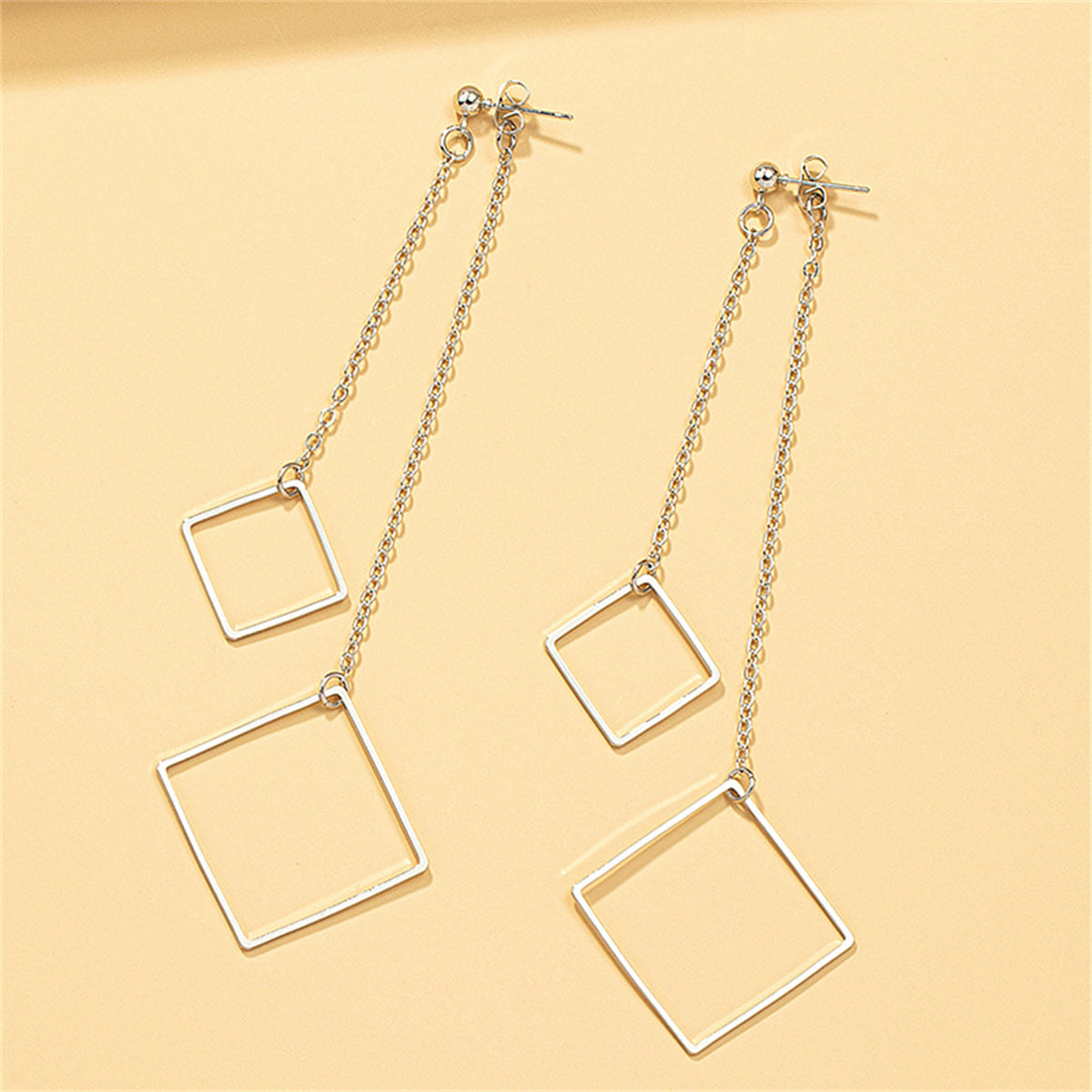 Silver-Plated Square Drop Earrings, silver drop earrings for women, botanical inspired, side view