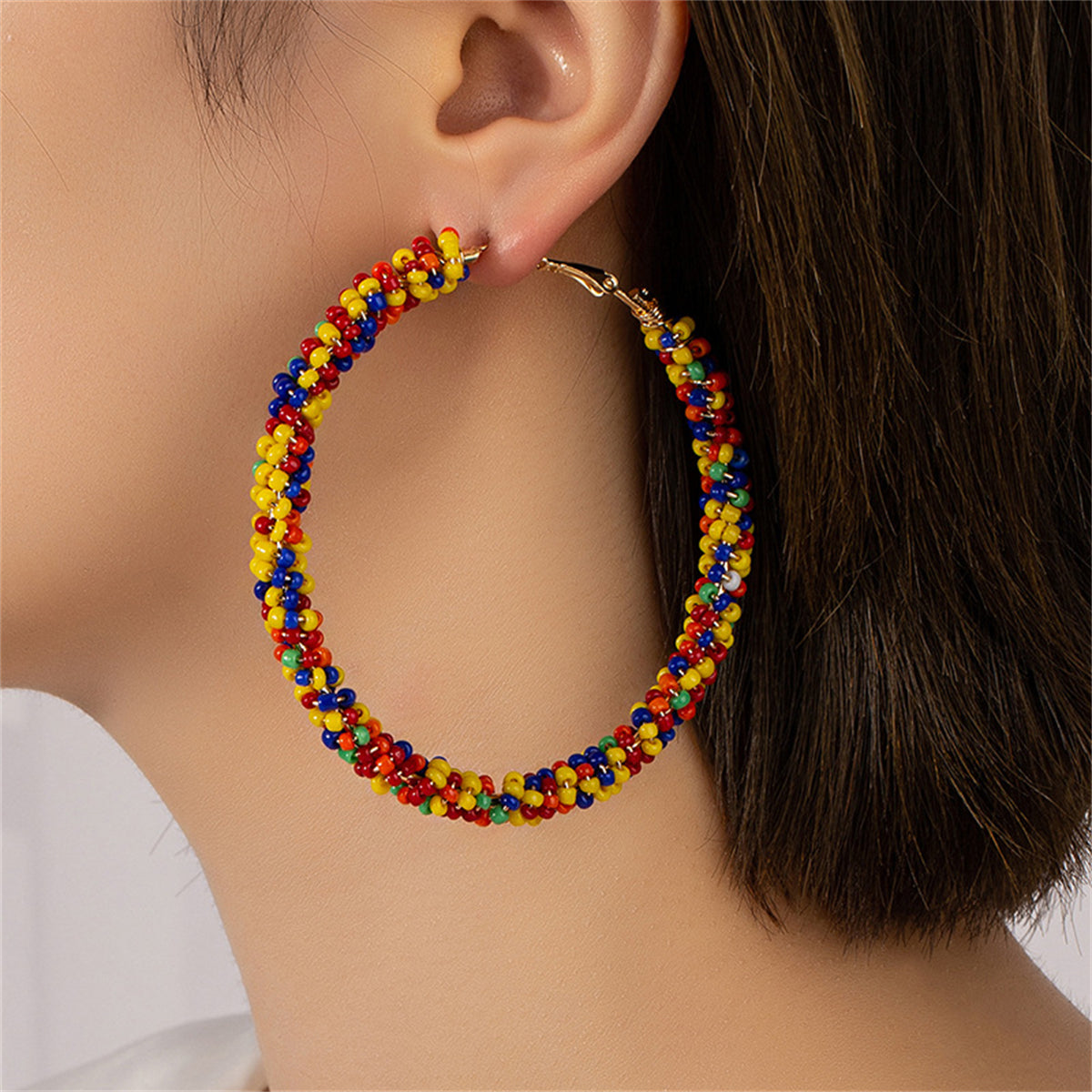 Vibrant Howlite and 18K Gold-Plated Beaded Hoop Earrings, everyday style, front view