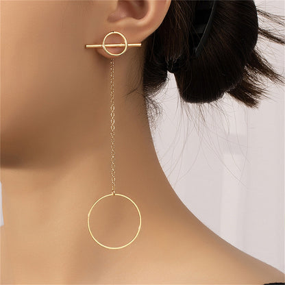 18K Gold-Plated Circle Bar Ear Jackets, gold drop earrings for women, everyday style, front view
